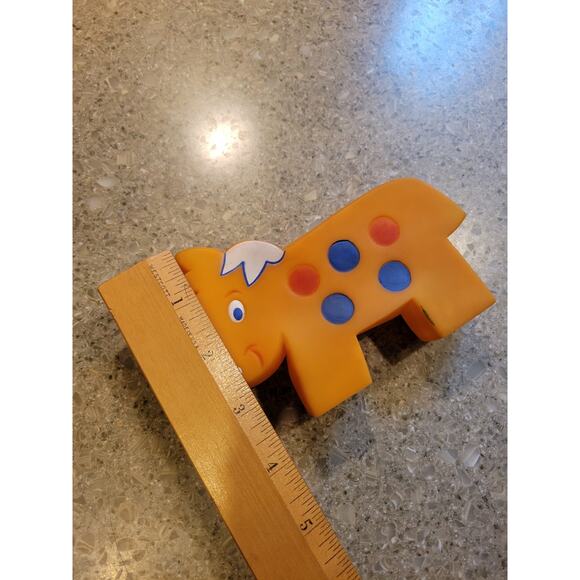 Vintage 1970s Cow Squeaky Toy Orange with Red Blue Polka Dots 5.25x3.75 Sanitoy - Picture 5 of 5